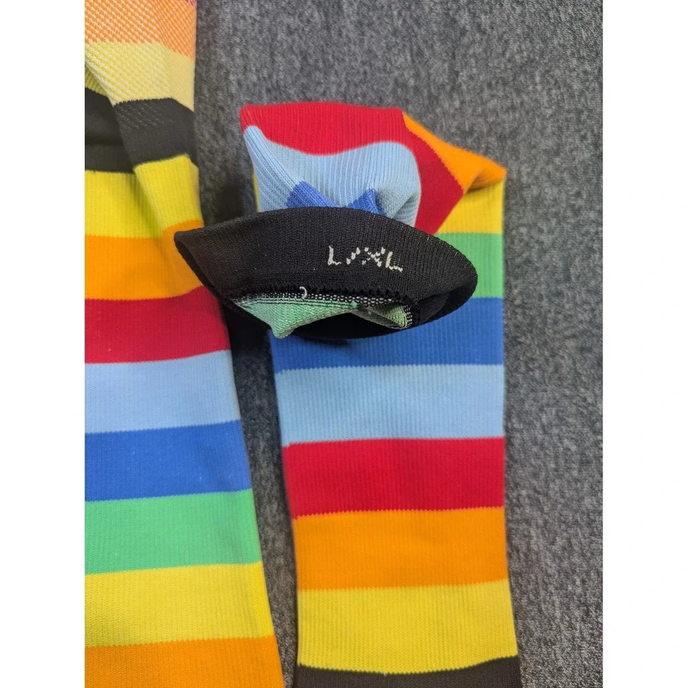 Newzill Rainbow Striped Compression Socks Knee High Athletic‎ Mens Womens L XL